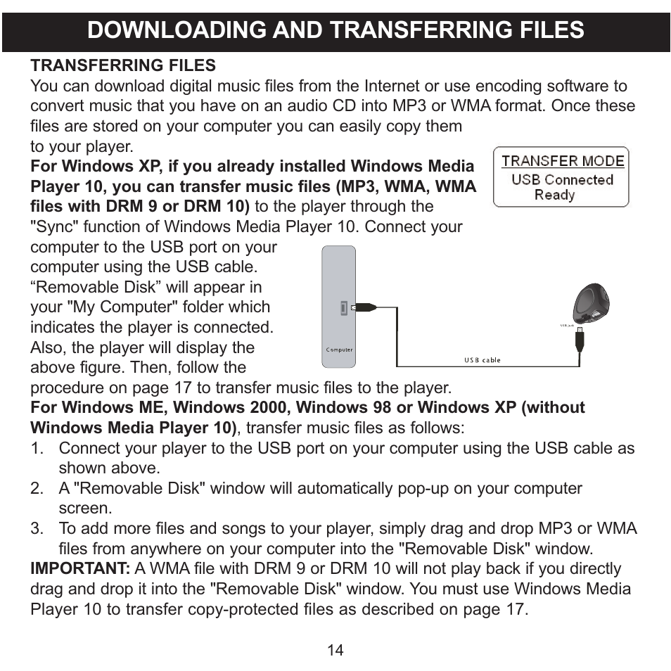 Downloading and transferring files | Memorex 8564 User Manual | Page 15 / 42
