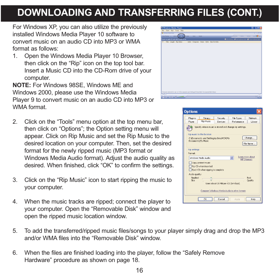 Downloading and transferring files (cont.) | Memorex 8564 User Manual | Page 17 / 42