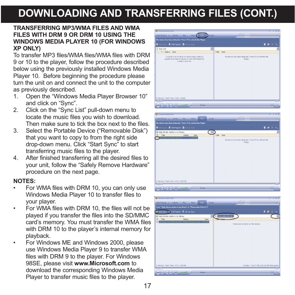Downloading and transferring files (cont.) | Memorex 8564 User Manual | Page 18 / 42
