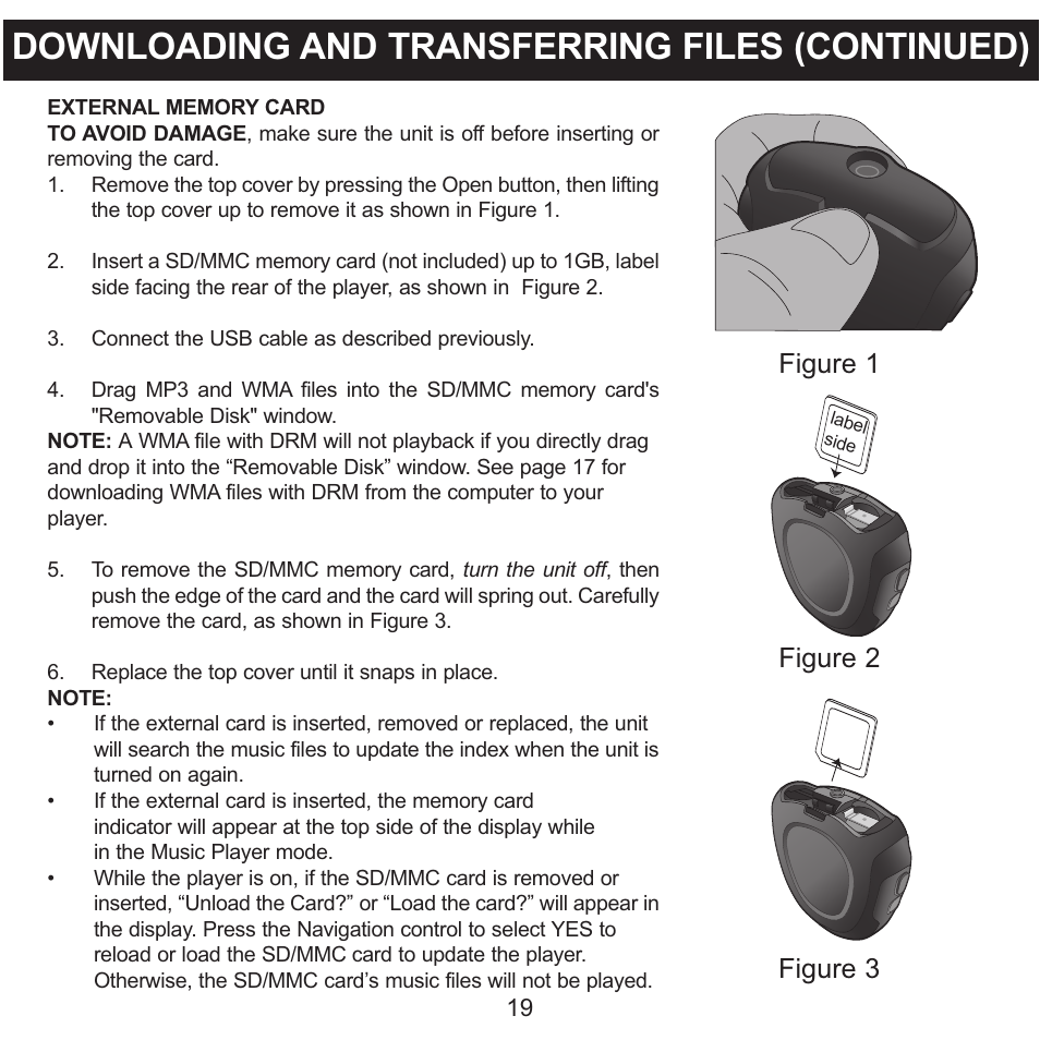 Downloading and transferring files (continued), Figure 1 figure 2 figure 3 | Memorex 8564 User Manual | Page 20 / 42