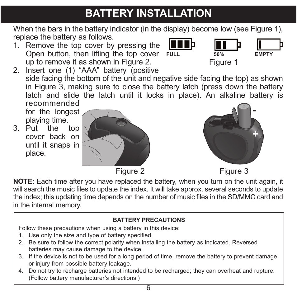 Battery installation | Memorex 8564 User Manual | Page 7 / 42