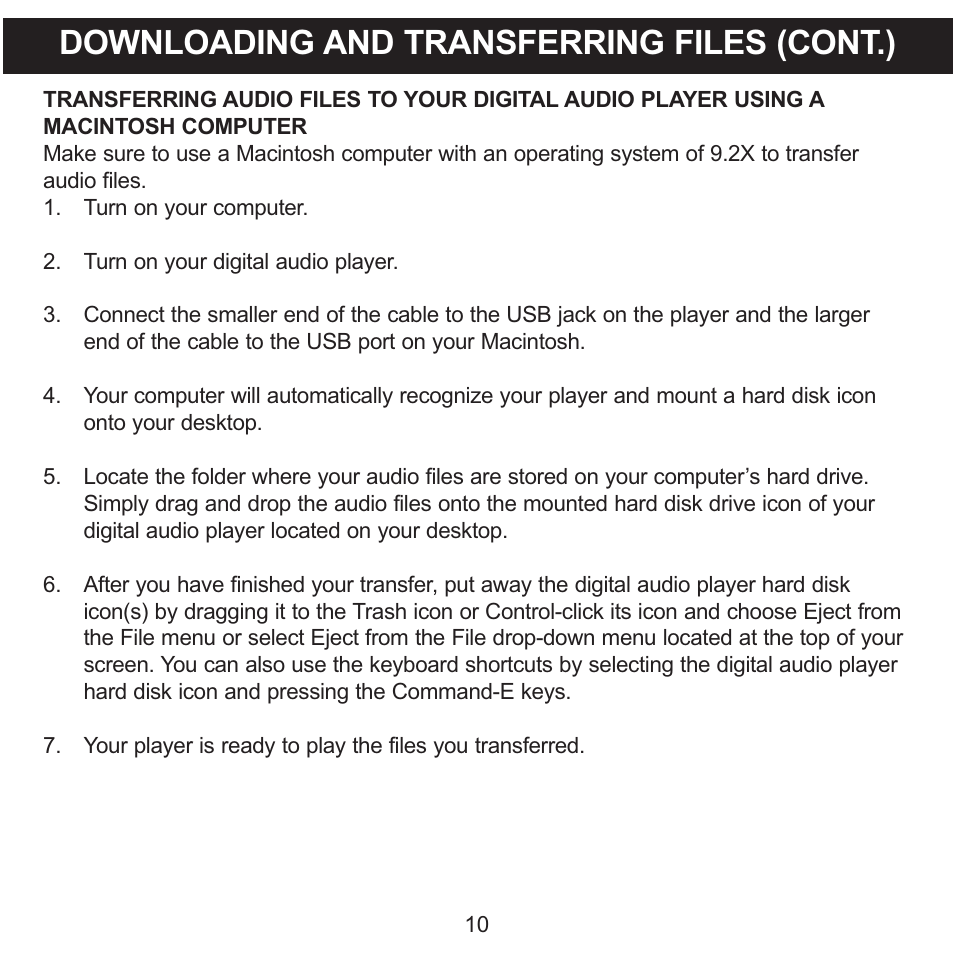 Downloading and transferring files (cont.) | Memorex MMP3780 User Manual | Page 11 / 74