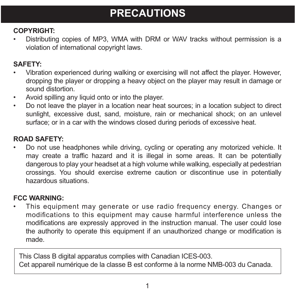 Precautions | Memorex MMP3780 User Manual | Page 2 / 74