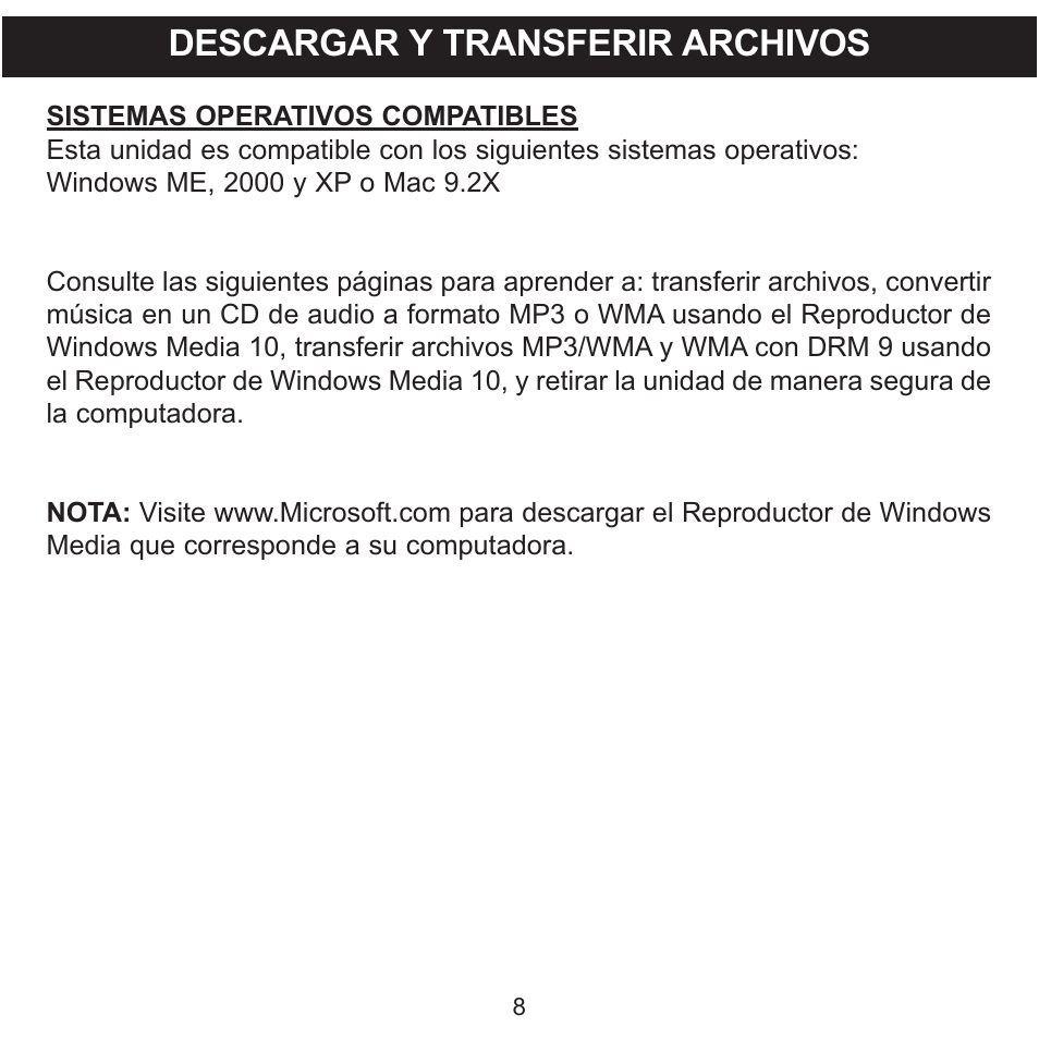 Descargar y transferir archivos | Memorex MMP3780 User Manual | Page 45 / 74