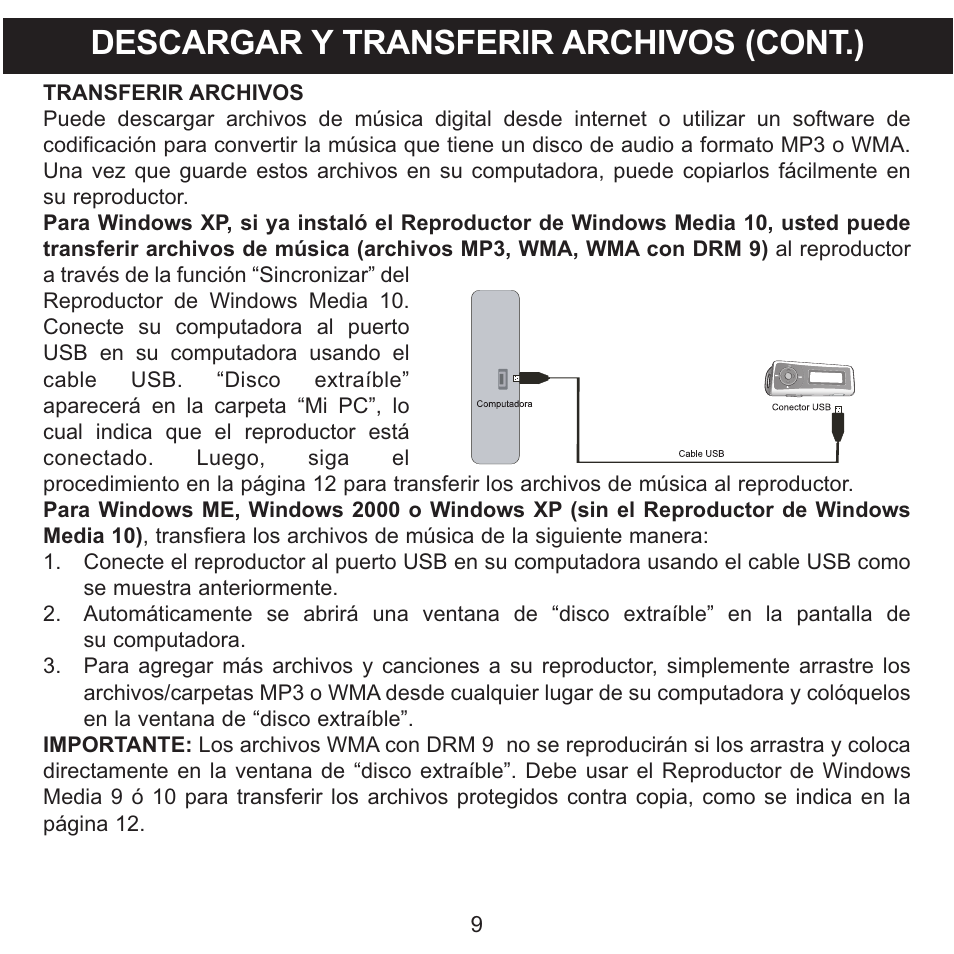Descargar y transferir archivos (cont.) | Memorex MMP3780 User Manual | Page 46 / 74