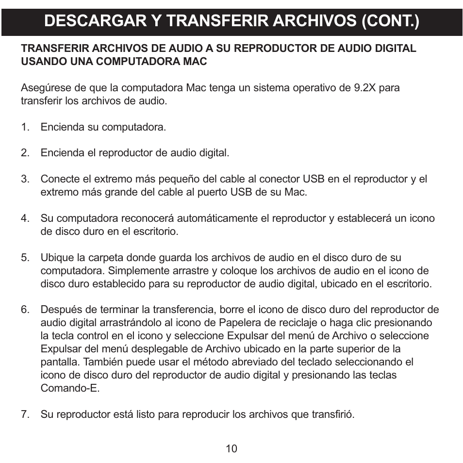 Descargar y transferir archivos (cont.) | Memorex MMP3780 User Manual | Page 47 / 74