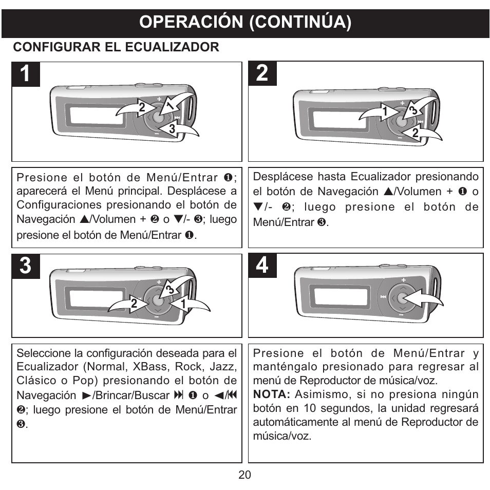 Operación (continúa) | Memorex MMP3780 User Manual | Page 57 / 74