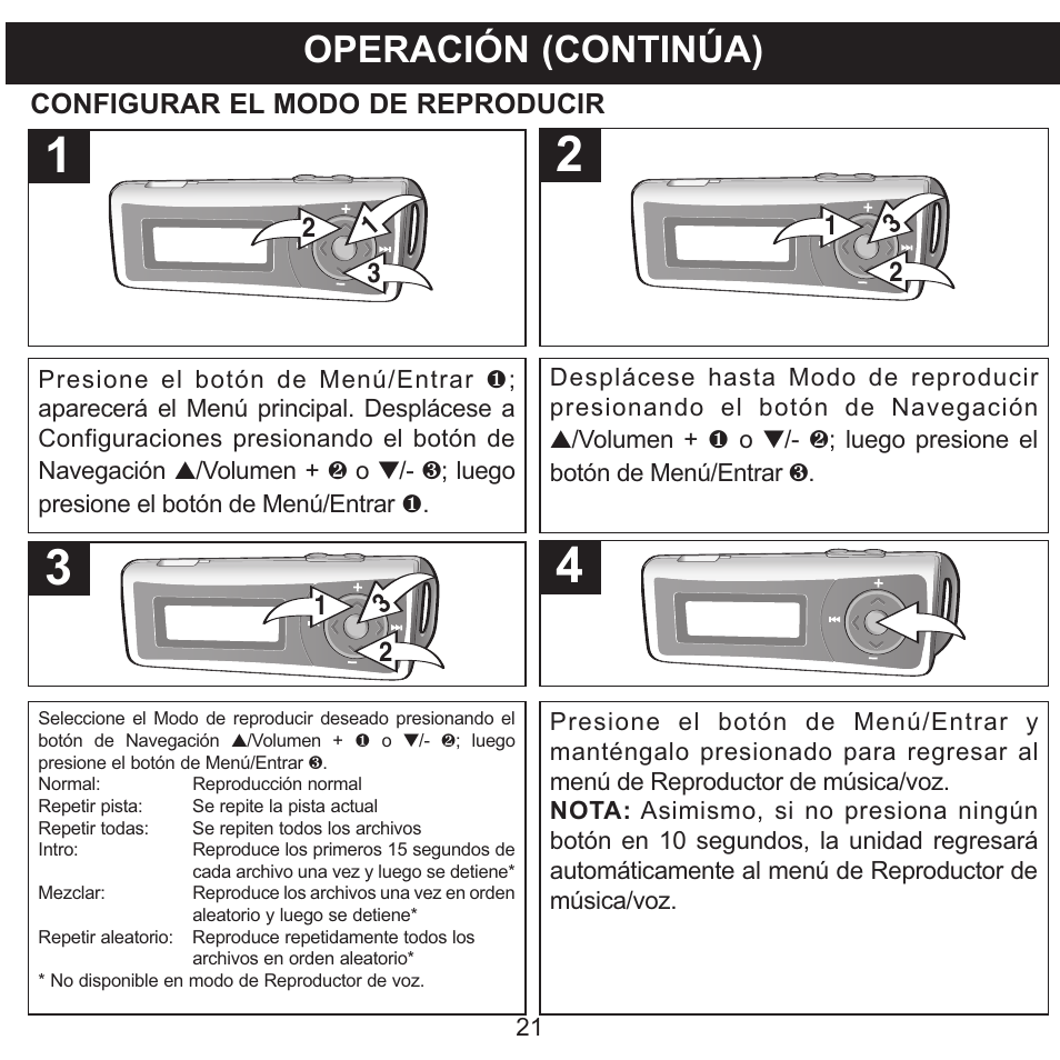 Operación (continúa) | Memorex MMP3780 User Manual | Page 58 / 74
