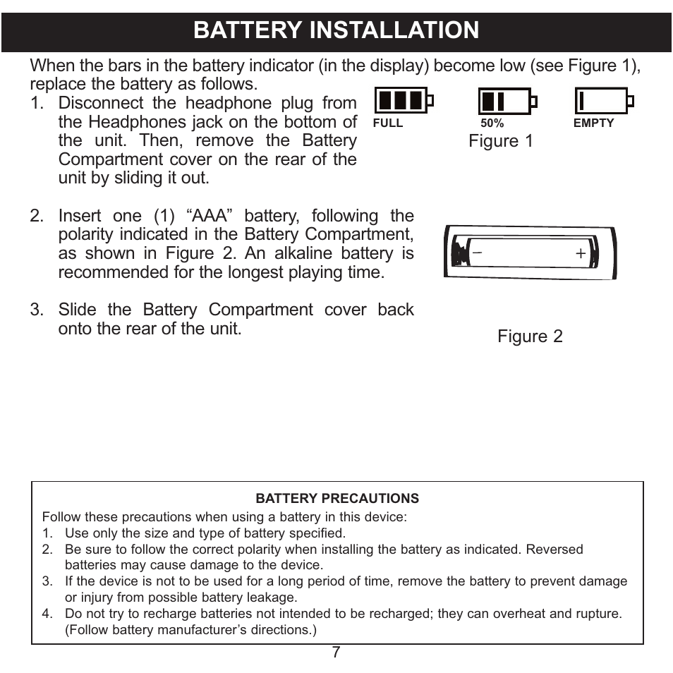 Battery installation | Memorex MMP3780 User Manual | Page 8 / 74