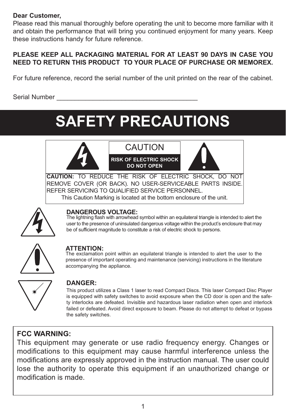 Safety precautions, Caution | Memorex MP3142 User Manual | Page 2 / 22