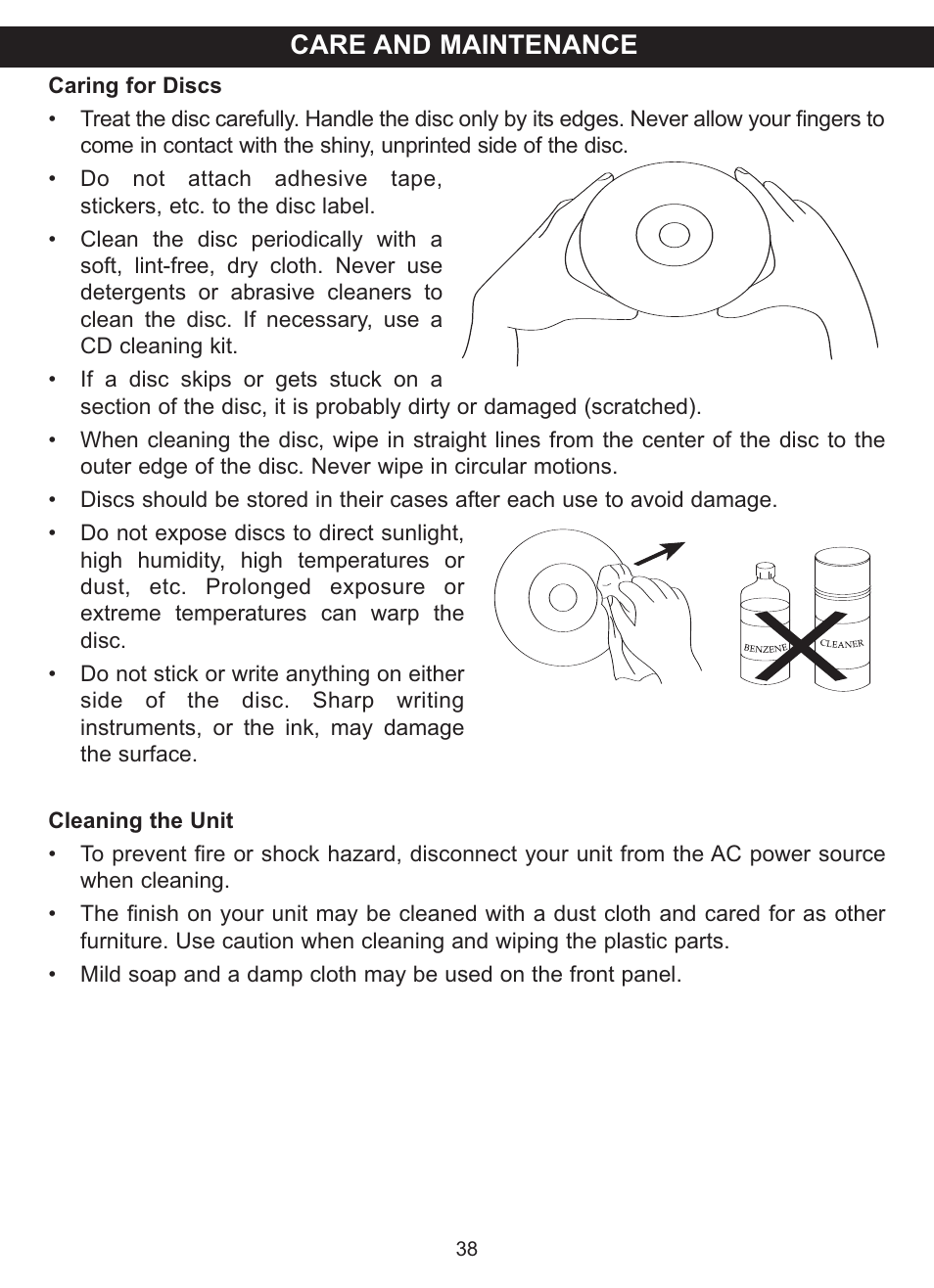 Care and maintenance | Memorex MVDP1077 User Manual | Page 39 / 41