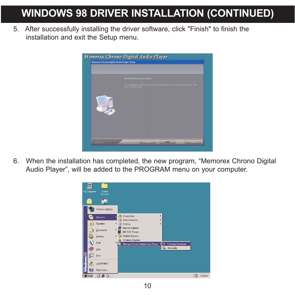 Windows 98 driver installation (continued) | Memorex MMP8570 User Manual | Page 11 / 34