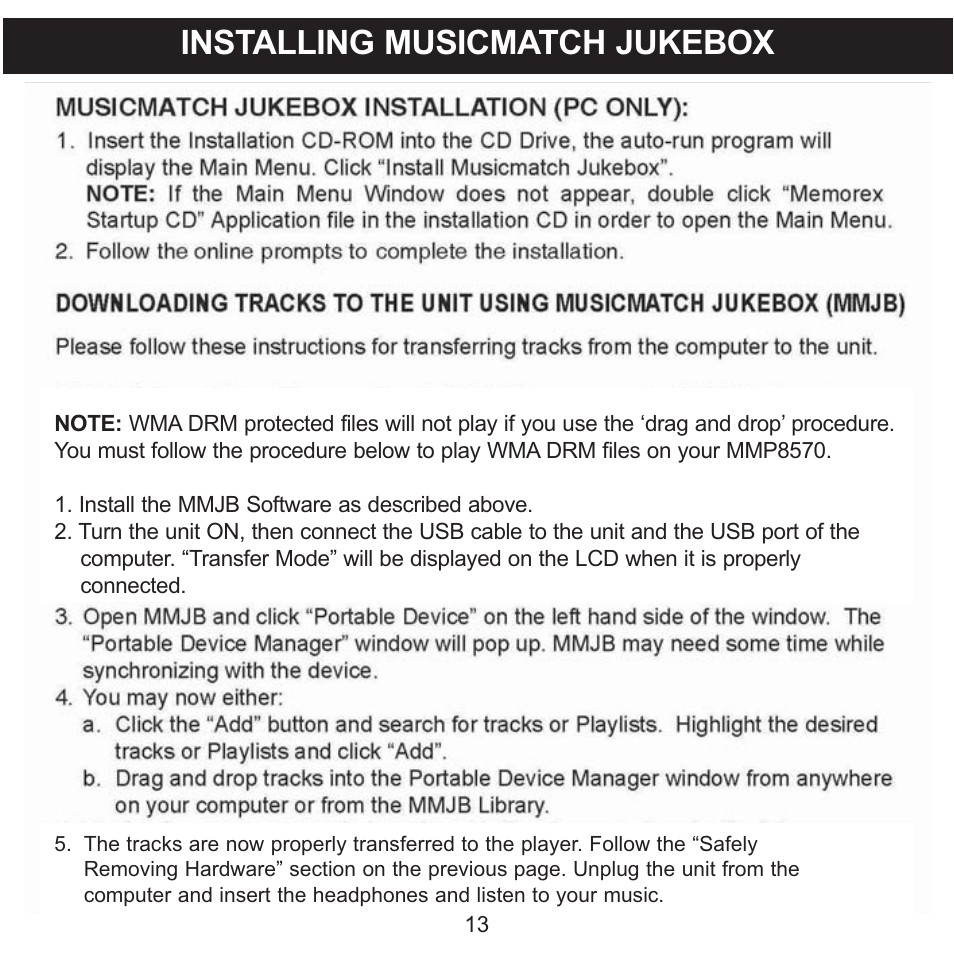 Installing musicmatch jukebox | Memorex MMP8570 User Manual | Page 14 / 34