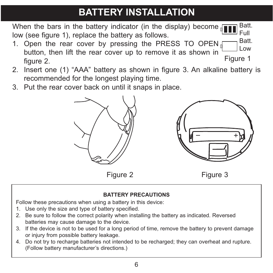 Battery installation | Memorex MMP8570 User Manual | Page 7 / 34