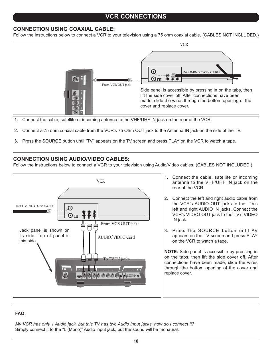 Vcr connections | Memorex MLT1912 User Manual | Page 11 / 82