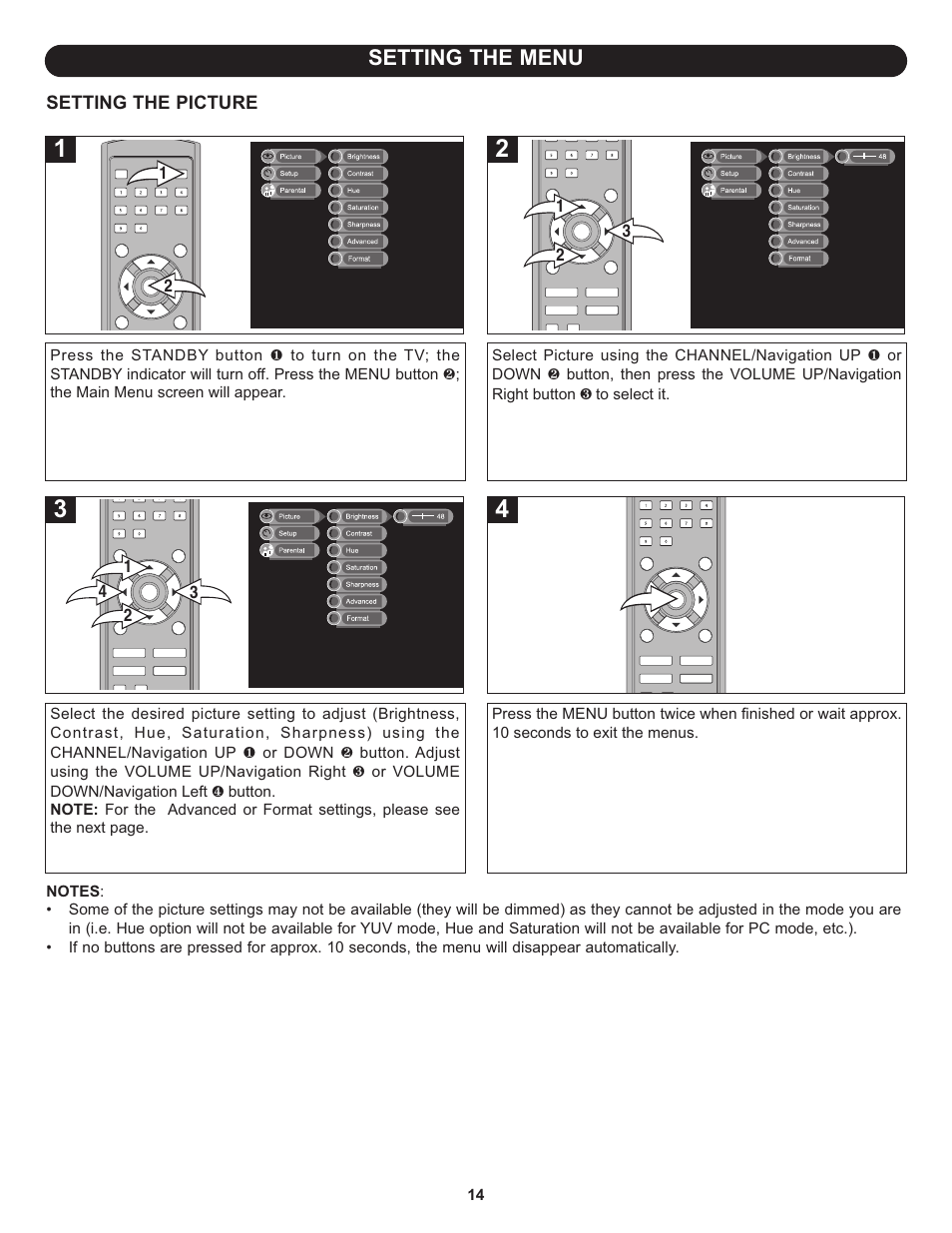 Setting the menu | Memorex MLT1912 User Manual | Page 15 / 82