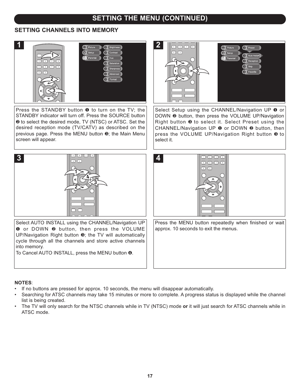 Setting the menu (continued) | Memorex MLT1912 User Manual | Page 18 / 82