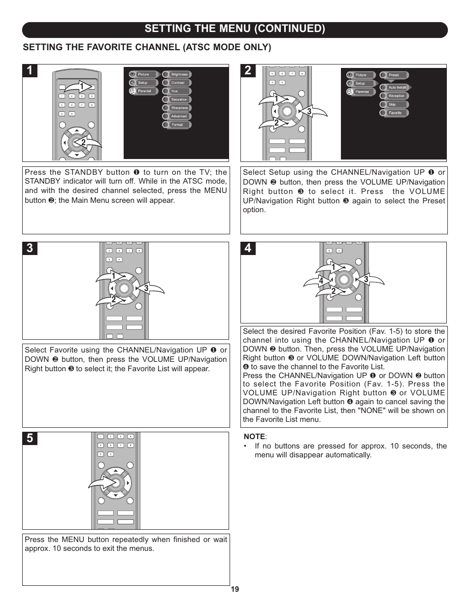 Setting the menu (continued) | Memorex MLT1912 User Manual | Page 20 / 82