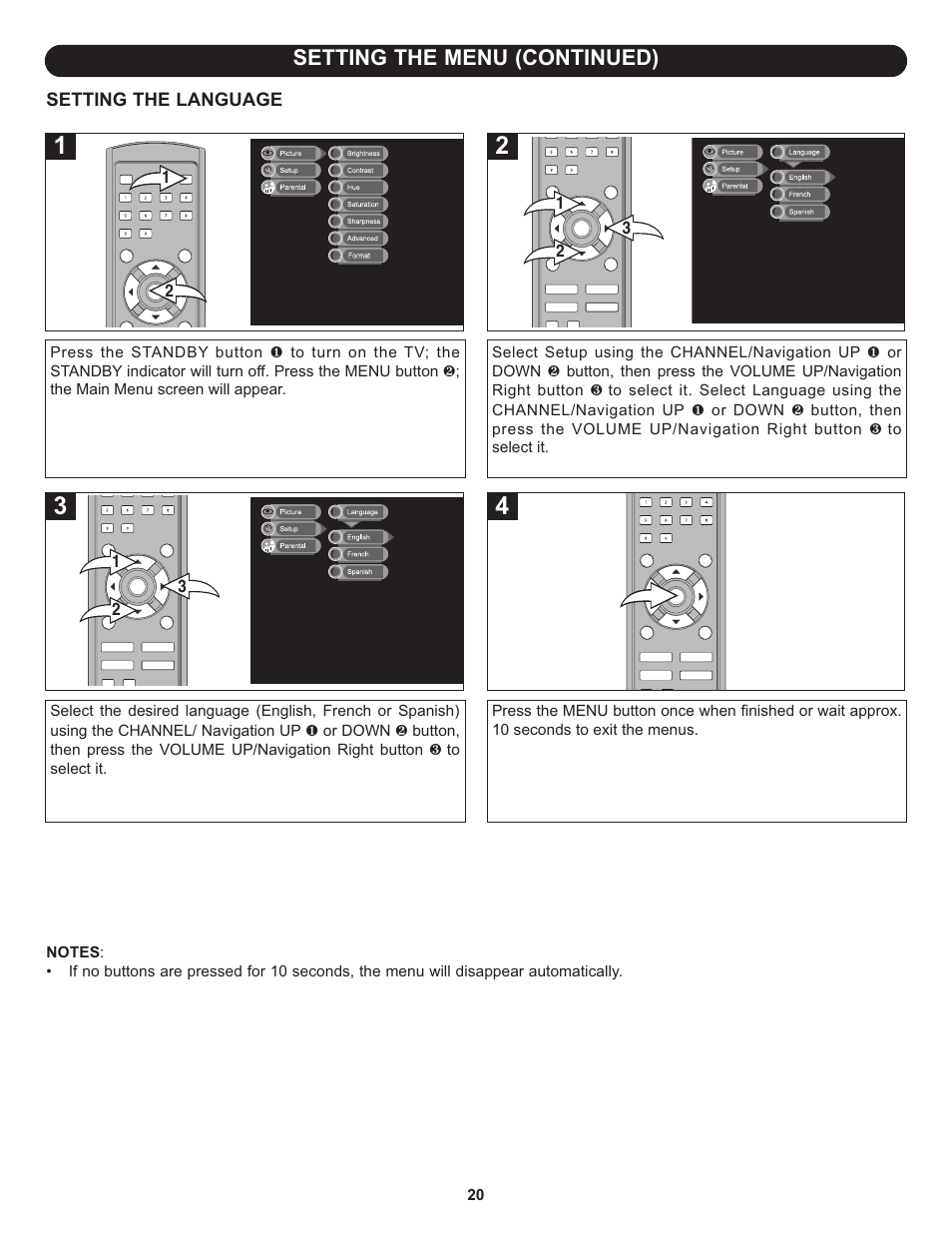 Setting the menu (continued) | Memorex MLT1912 User Manual | Page 21 / 82
