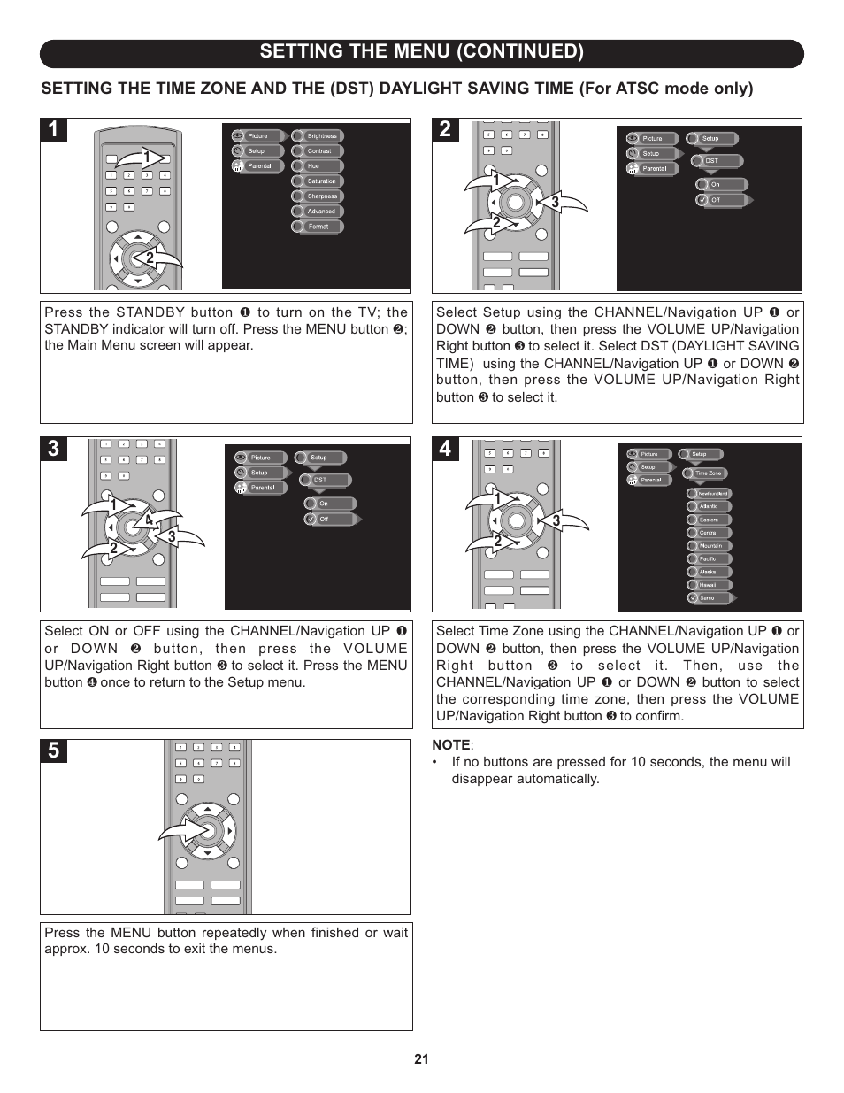 Setting the menu (continued) | Memorex MLT1912 User Manual | Page 22 / 82