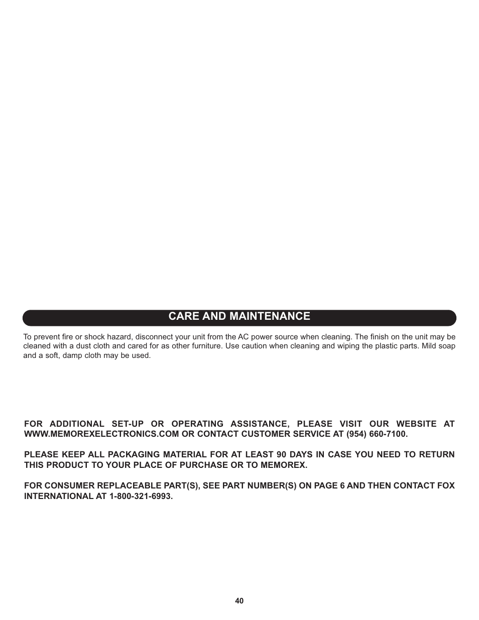 Care and maintenance | Memorex MLT1912 User Manual | Page 41 / 82