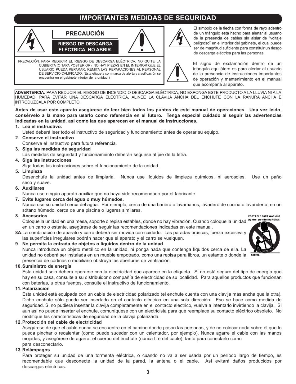Importantes medidas de seguridad, Precaución | Memorex MLT1912 User Manual | Page 44 / 82