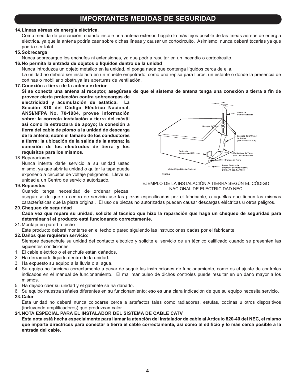 Importantes medidas de seguridad | Memorex MLT1912 User Manual | Page 45 / 82
