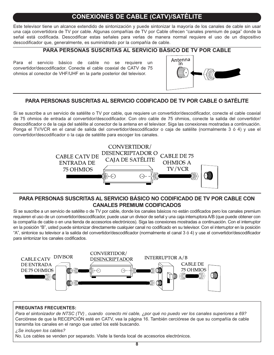 Conexiones de cable (catv)/satélite | Memorex MLT1912 User Manual | Page 49 / 82