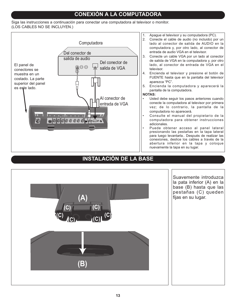 Conexión a la computadora, Instalación de la base | Memorex MLT1912 User Manual | Page 54 / 82