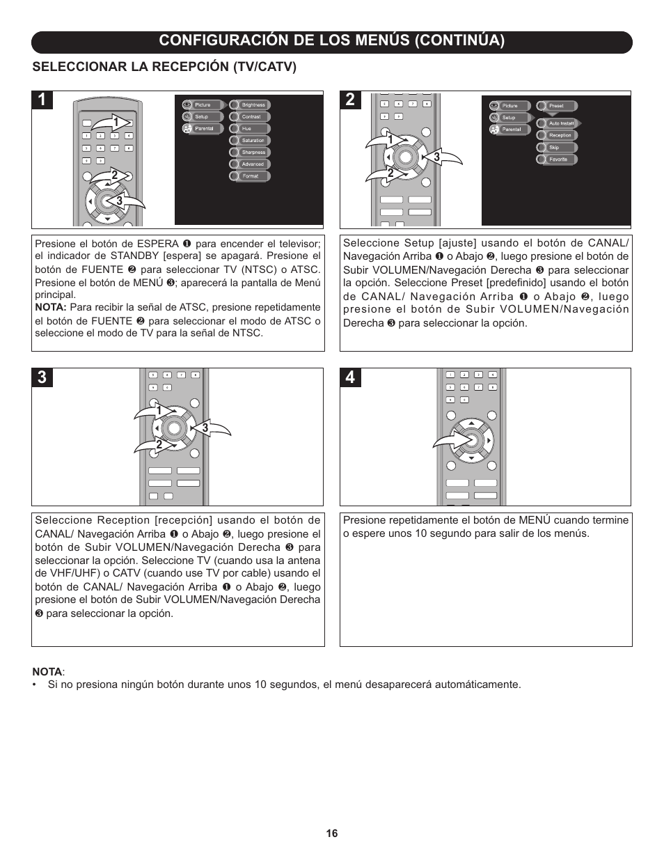 Configuración de los menús (continúa) | Memorex MLT1912 User Manual | Page 57 / 82