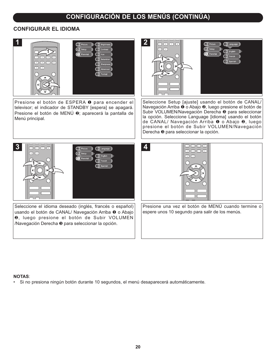 Configuración de los menús (continúa) | Memorex MLT1912 User Manual | Page 61 / 82