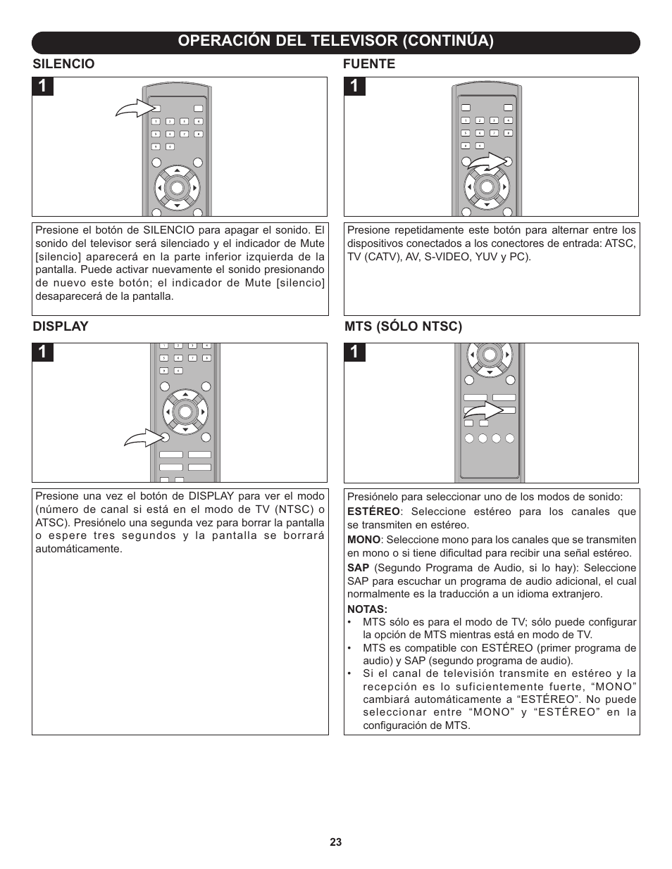 Operación del televisor (continúa) | Memorex MLT1912 User Manual | Page 64 / 82