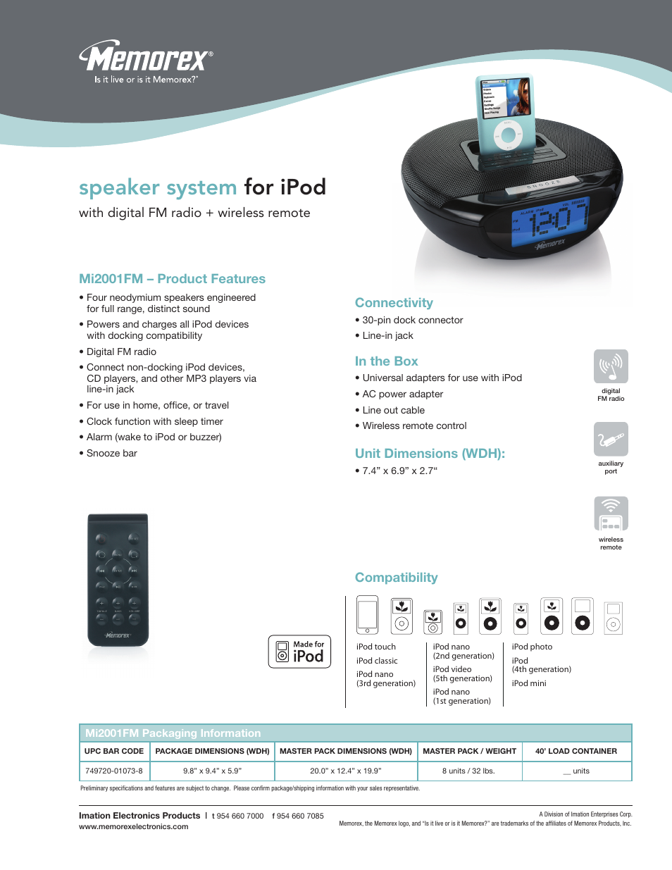 Memorex MI2001FM User Manual | 1 page