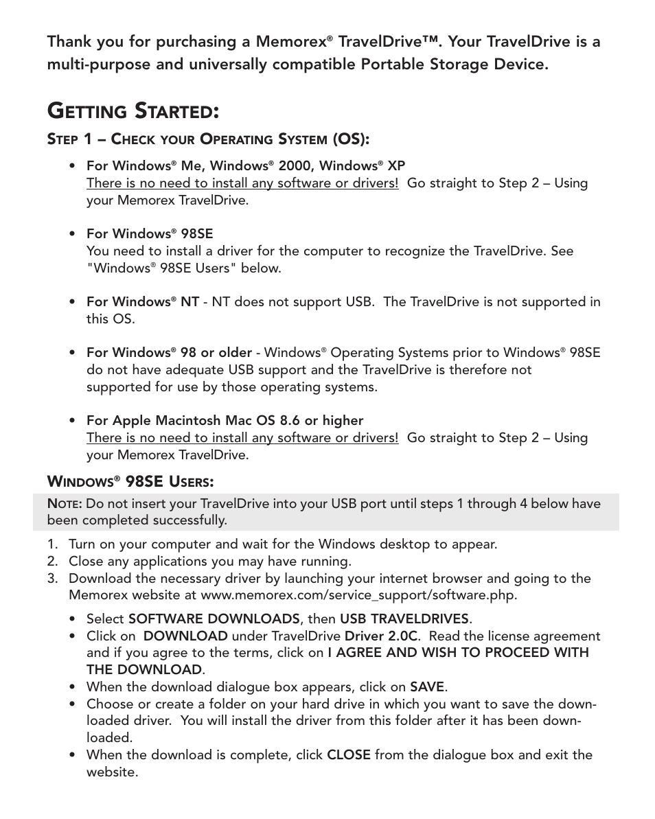Etting, Tarted, 1 – c | 98se u | Memorex TRAVELDRIVE REV. 2.0C User Manual | Page 2 / 4