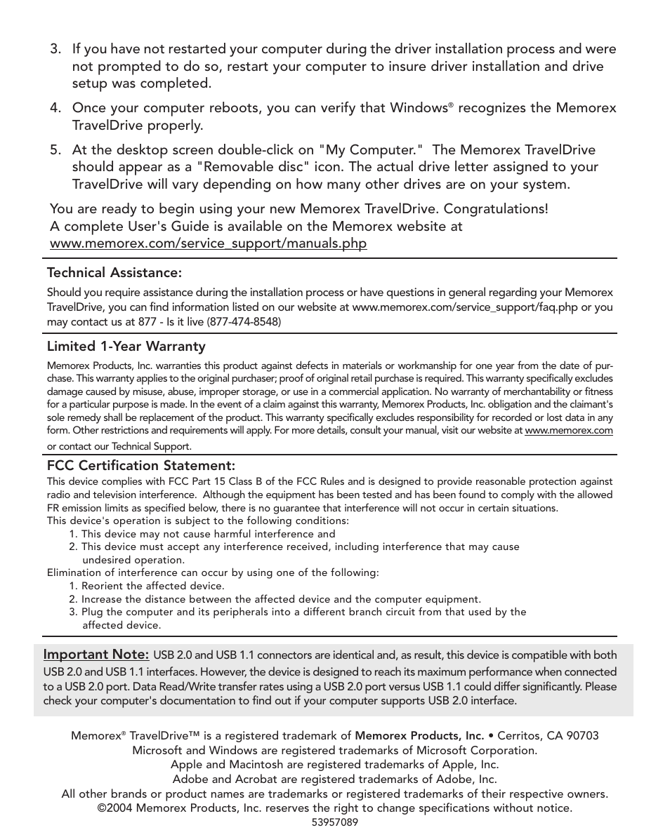 Memorex TRAVELDRIVE REV. 2.0C User Manual | Page 4 / 4