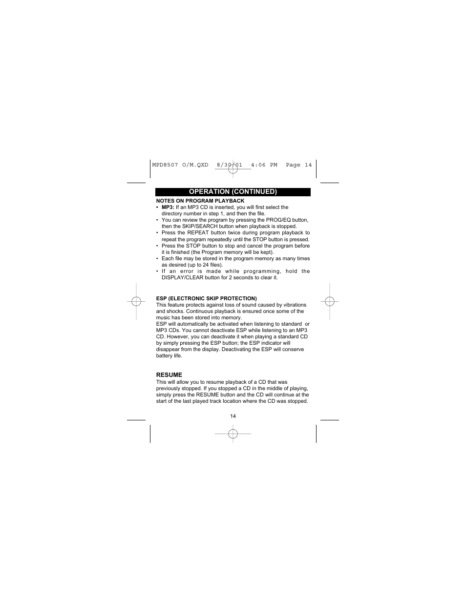 Operation (continued) | Memorex MPD8507CP User Manual | Page 15 / 23