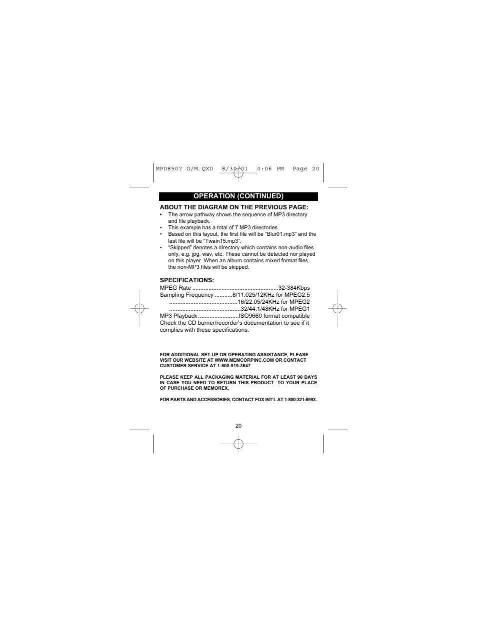 Operation (continued) | Memorex MPD8507CP User Manual | Page 21 / 23