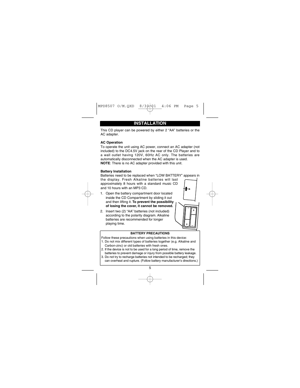 Installation | Memorex MPD8507CP User Manual | Page 6 / 23