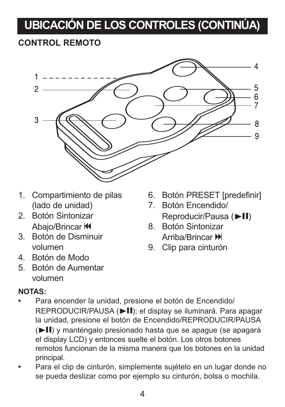 Ubicación de los controles (continúa) | Memorex SUFFIX A MI3005 User Manual | Page 21 / 32