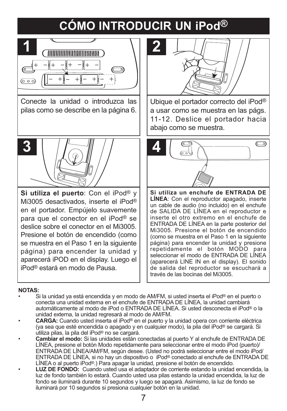 Cómo introducir un ipod | Memorex SUFFIX A MI3005 User Manual | Page 24 / 32