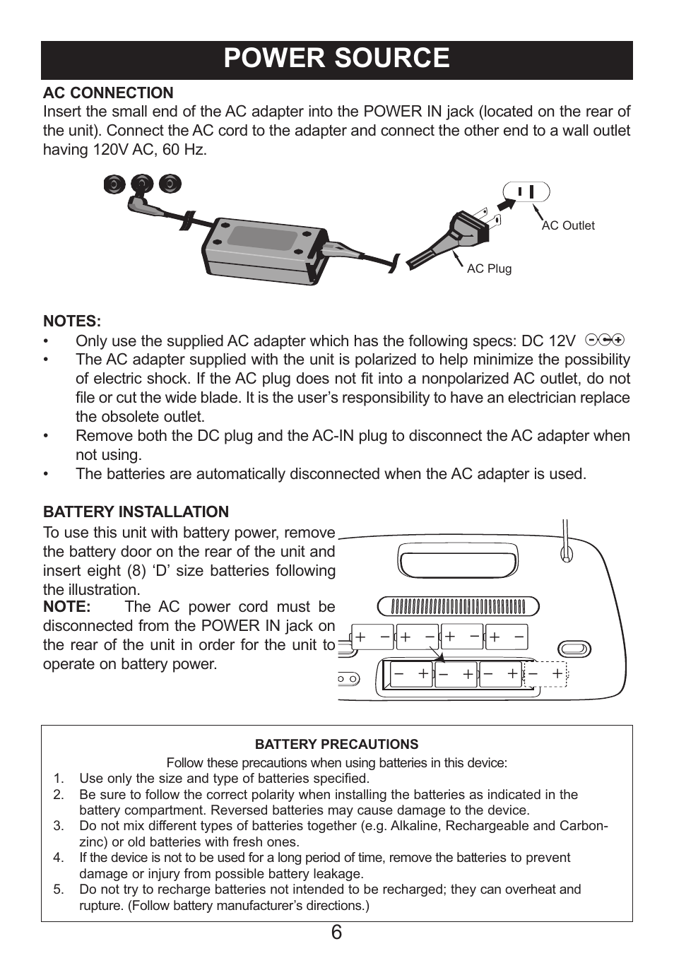 Power source | Memorex SUFFIX A MI3005 User Manual | Page 7 / 32