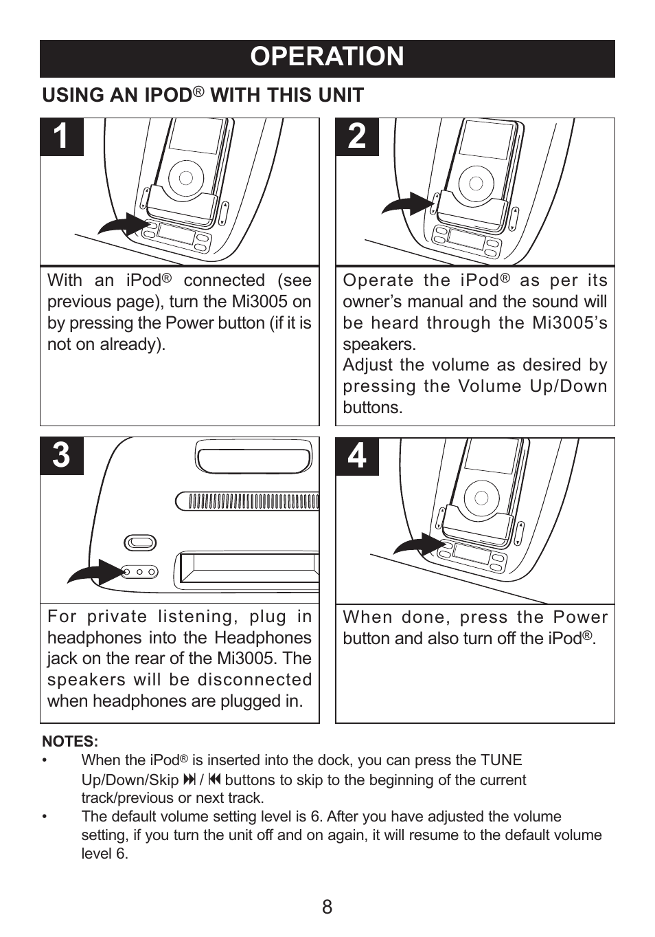 Operation | Memorex SUFFIX A MI3005 User Manual | Page 9 / 32