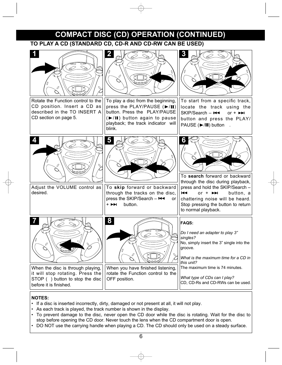 Compact disc (cd) operation (continued) | Memorex MP3838 User Manual | Page 7 / 12