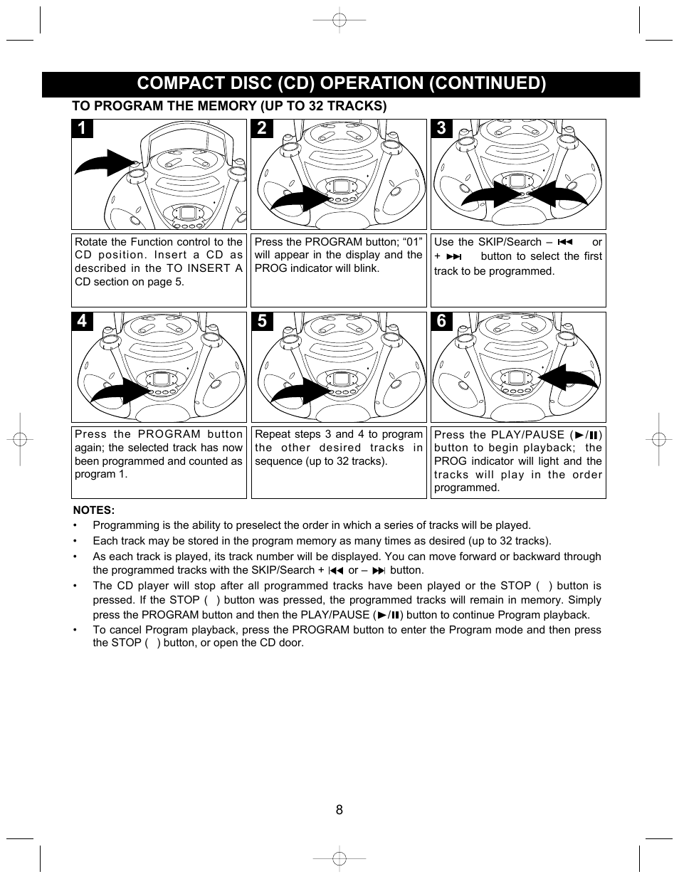 5compact disc (cd) operation (continued) | Memorex MP3838 User Manual | Page 9 / 12