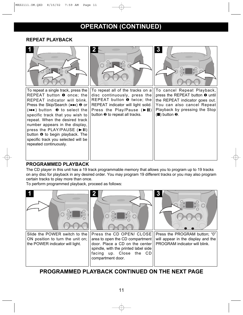 Operation (continued) | Memorex MKS2111 User Manual | Page 12 / 18