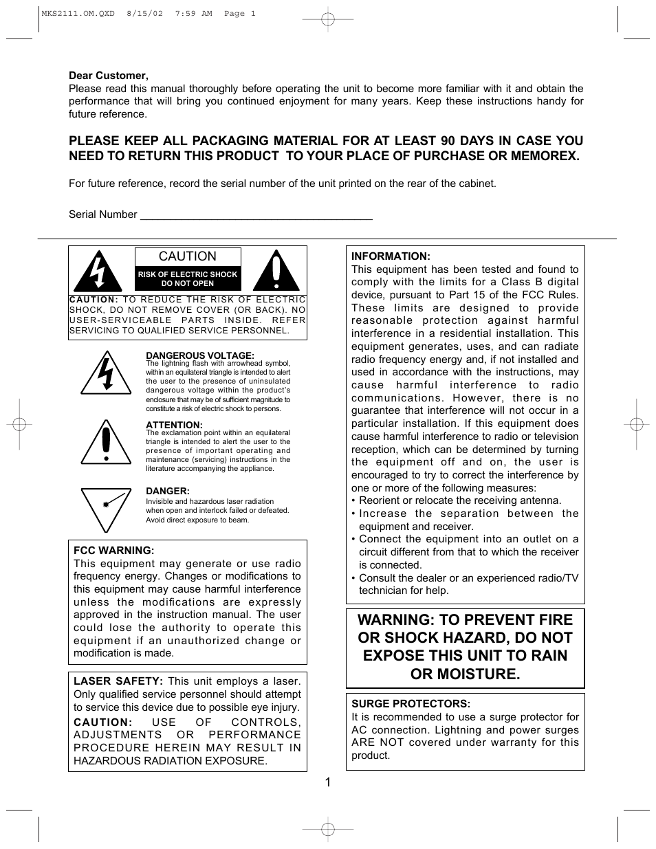 Memorex MKS2111 User Manual | Page 2 / 18