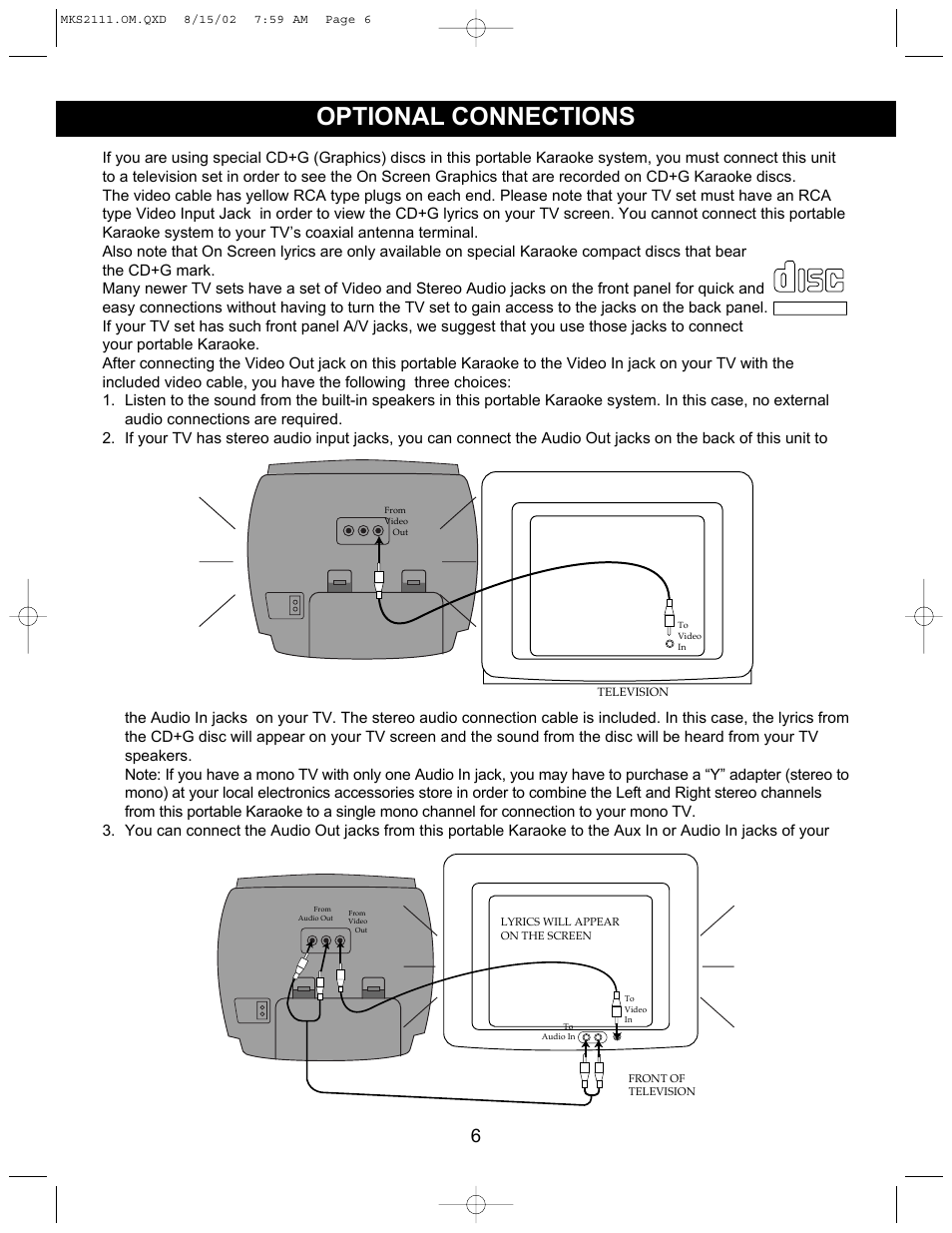 Optional connections | Memorex MKS2111 User Manual | Page 7 / 18