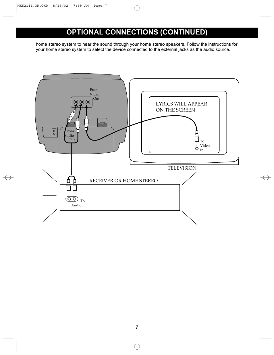 Optional connections (continued) | Memorex MKS2111 User Manual | Page 8 / 18