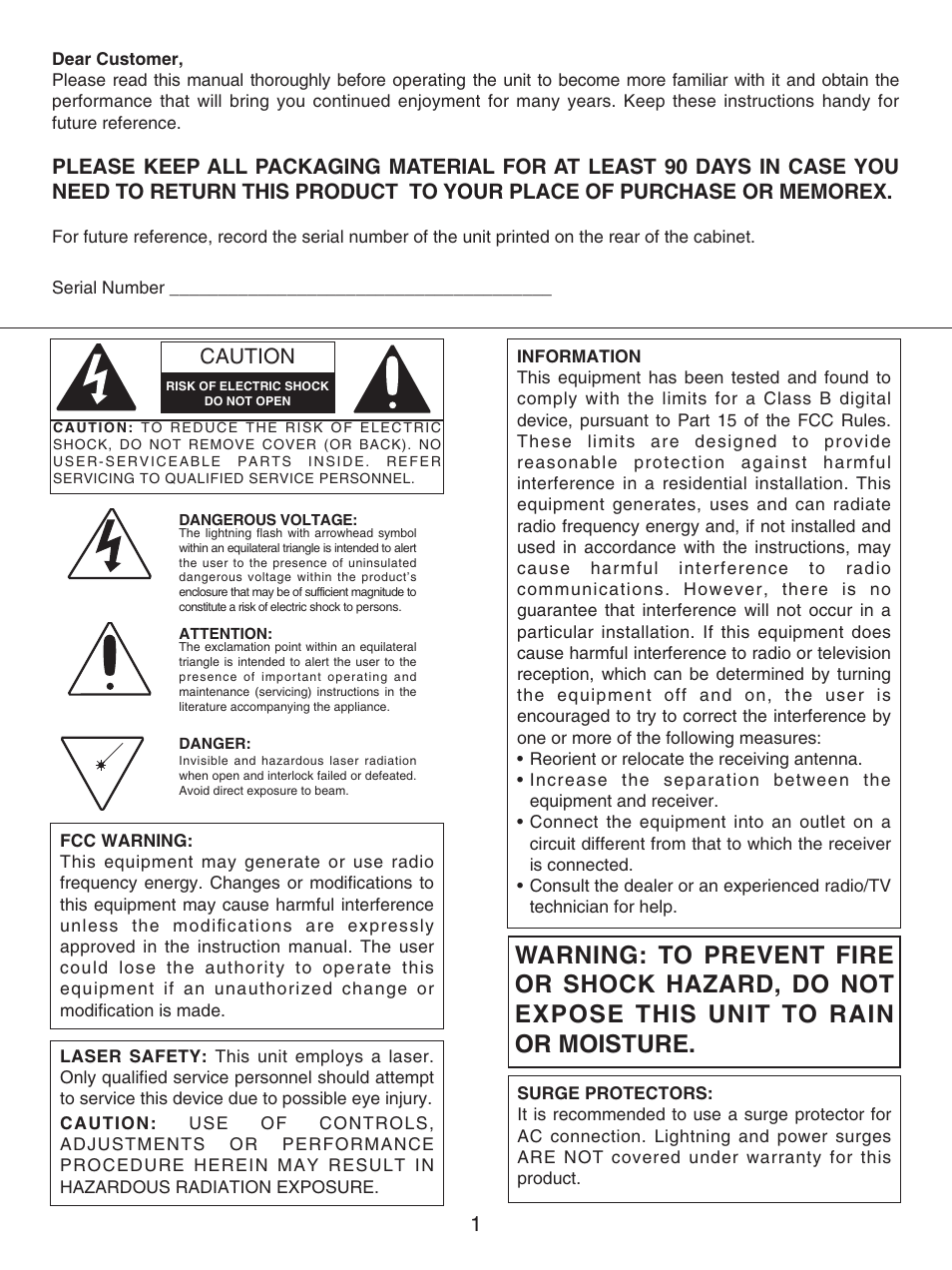 Caution | Memorex MKS8503 User Manual | Page 2 / 25