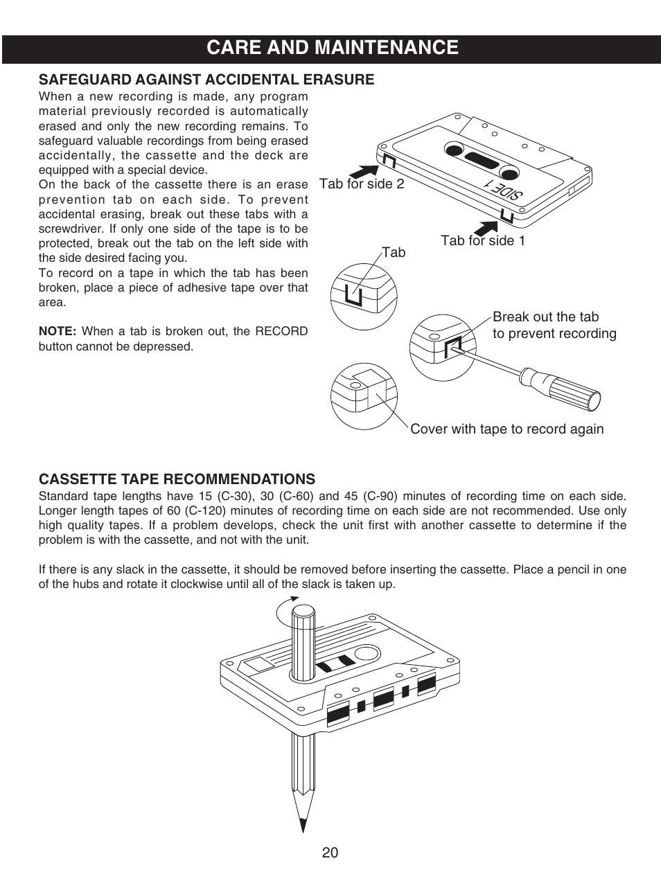 Care and maintenance, Sid e 1 | Memorex MKS8503 User Manual | Page 21 / 25